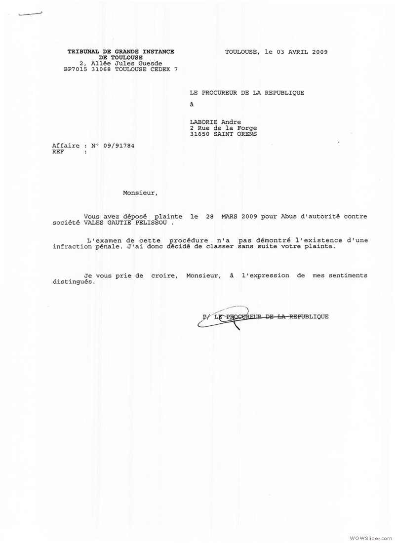 13 Plainte du 3 avril 2009