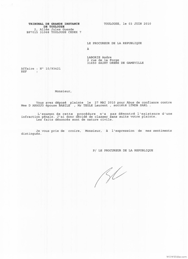 23 plainte du 3 juin 2010