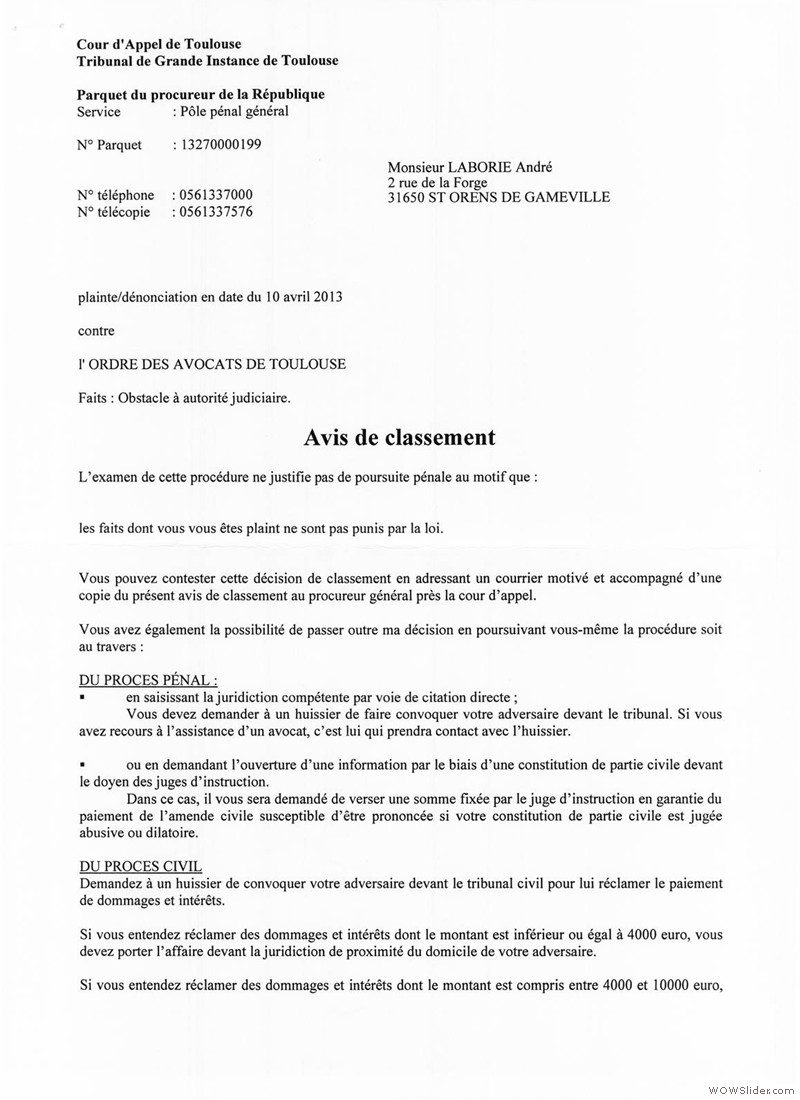 26 Plainte du 10 avril 2013