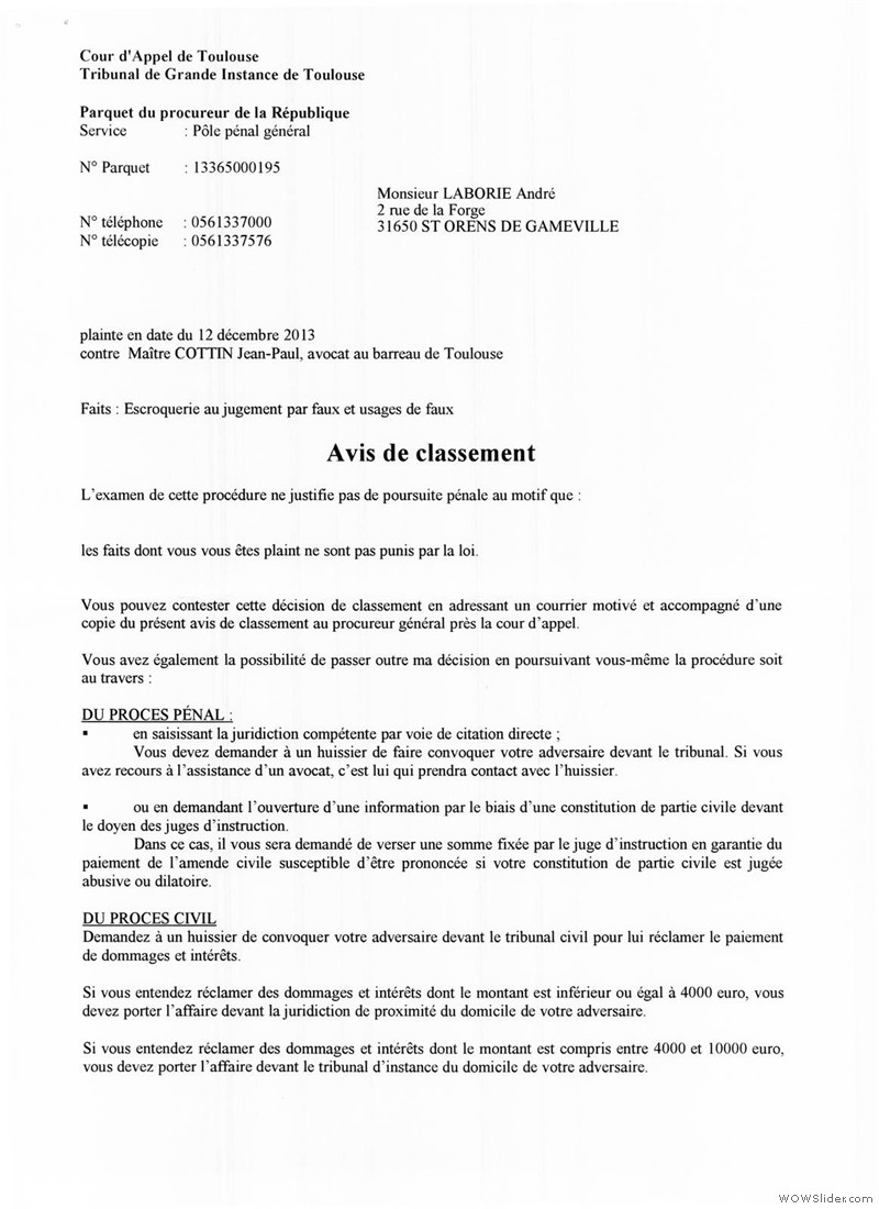 28 Plainte du 12 decembre 2013