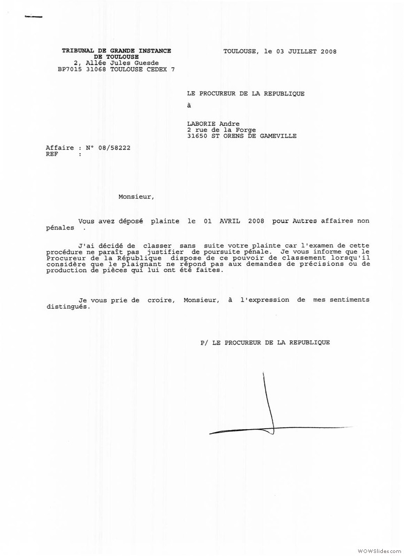 2 Plainte du 3 juillet 2008