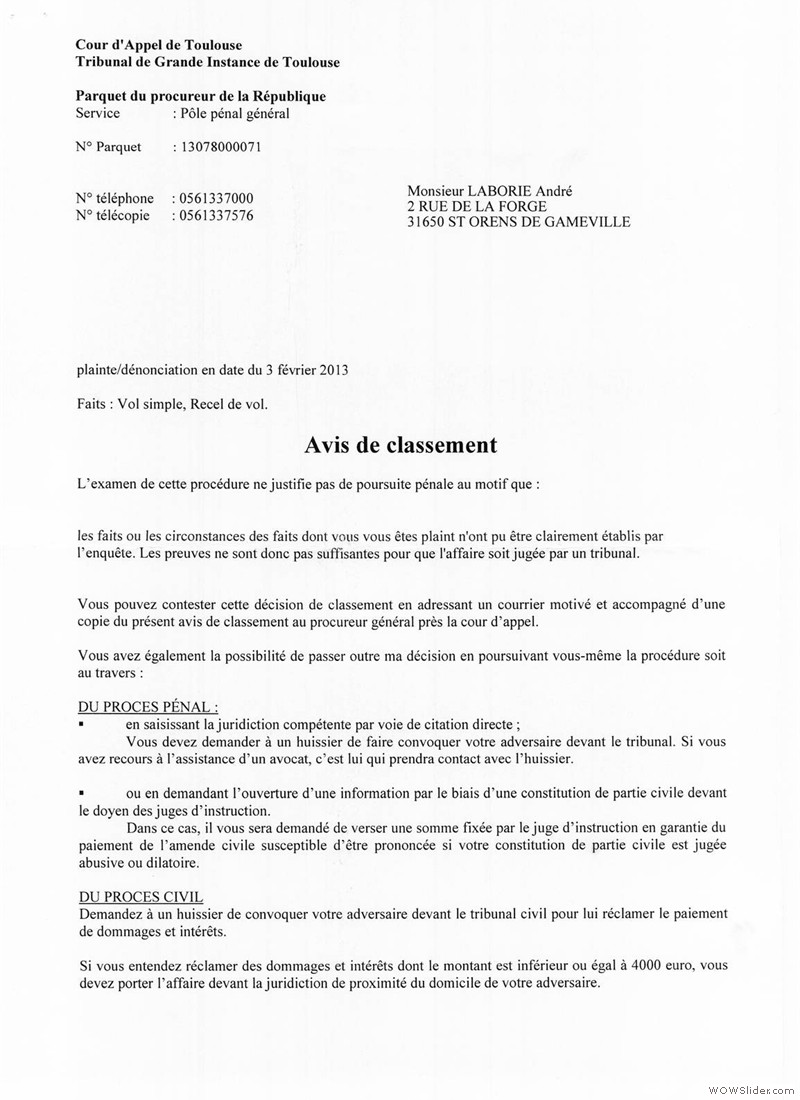 30 Plainte du 3 février 2013