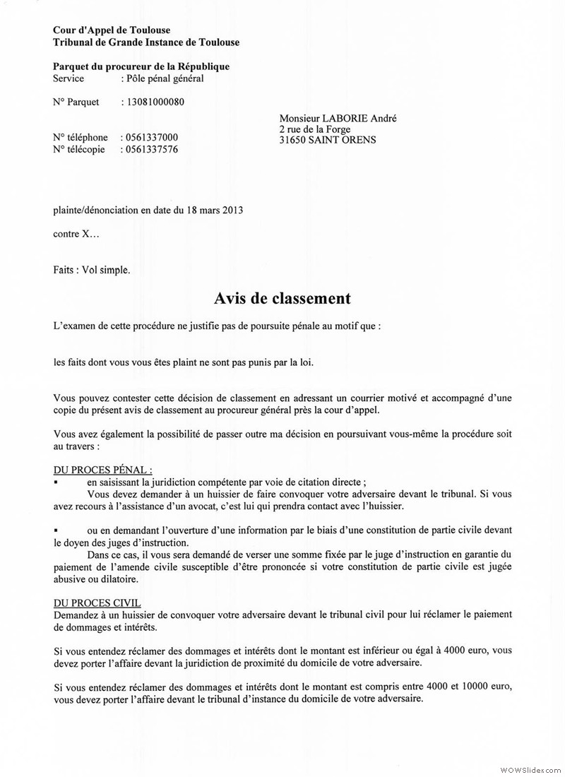 34 Plainte du 18 mars 2013