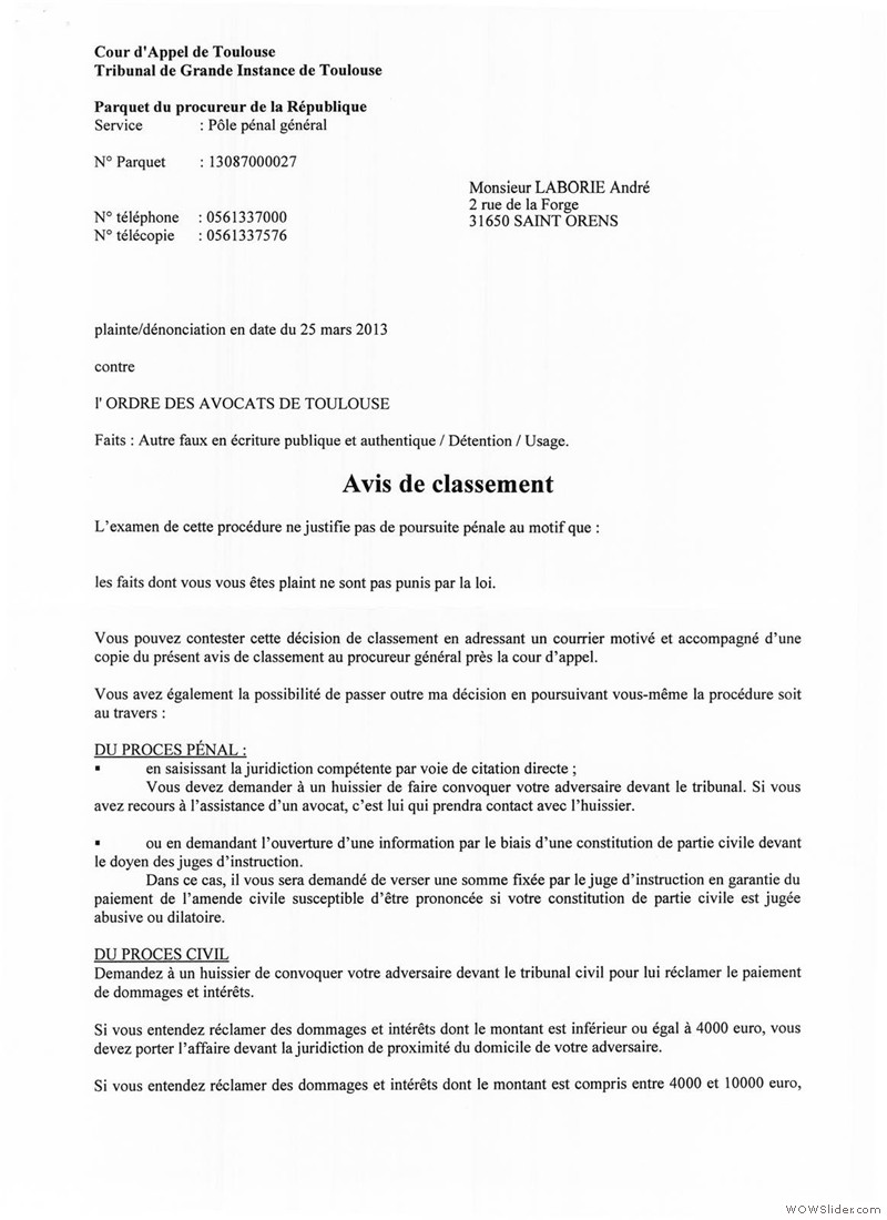 38 Plainte du 25 mars 2013