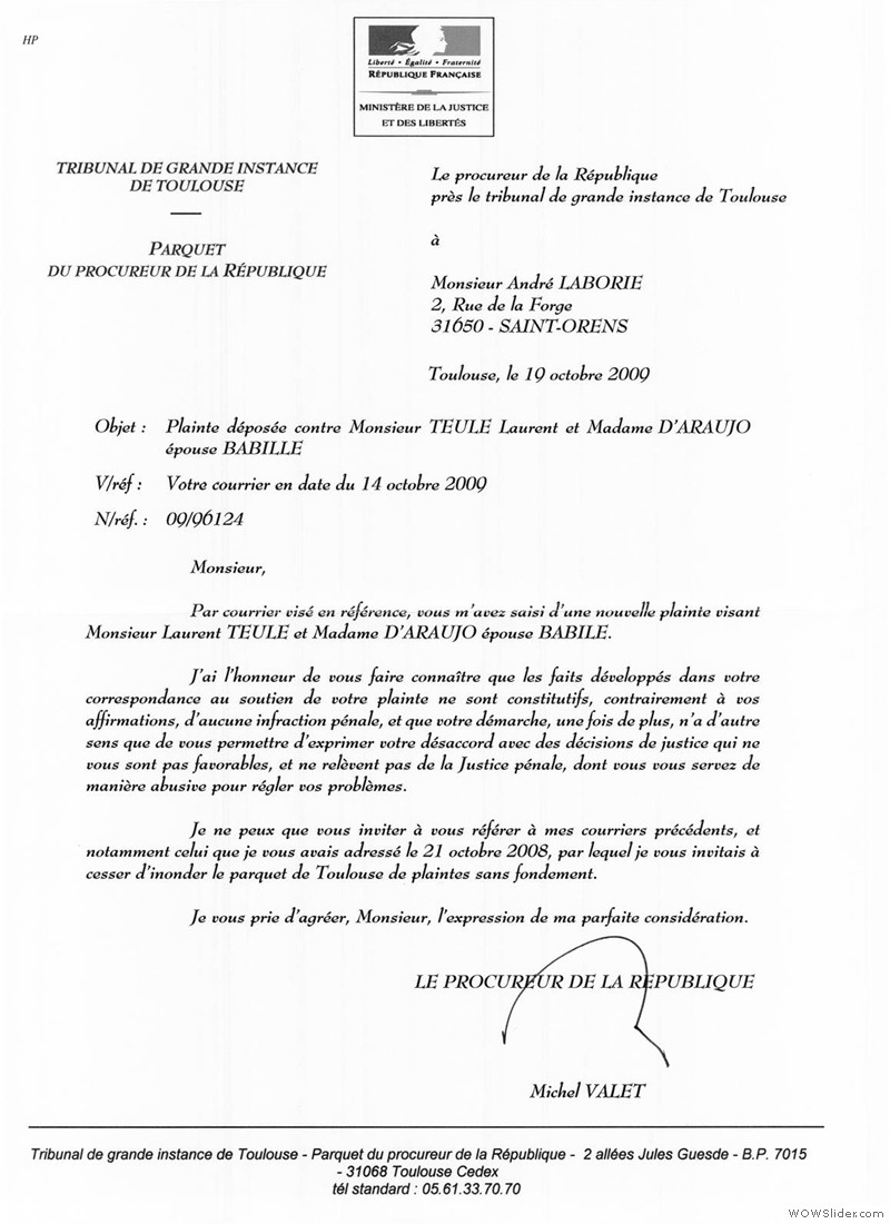 42 Plainte du 19 octobre 2009