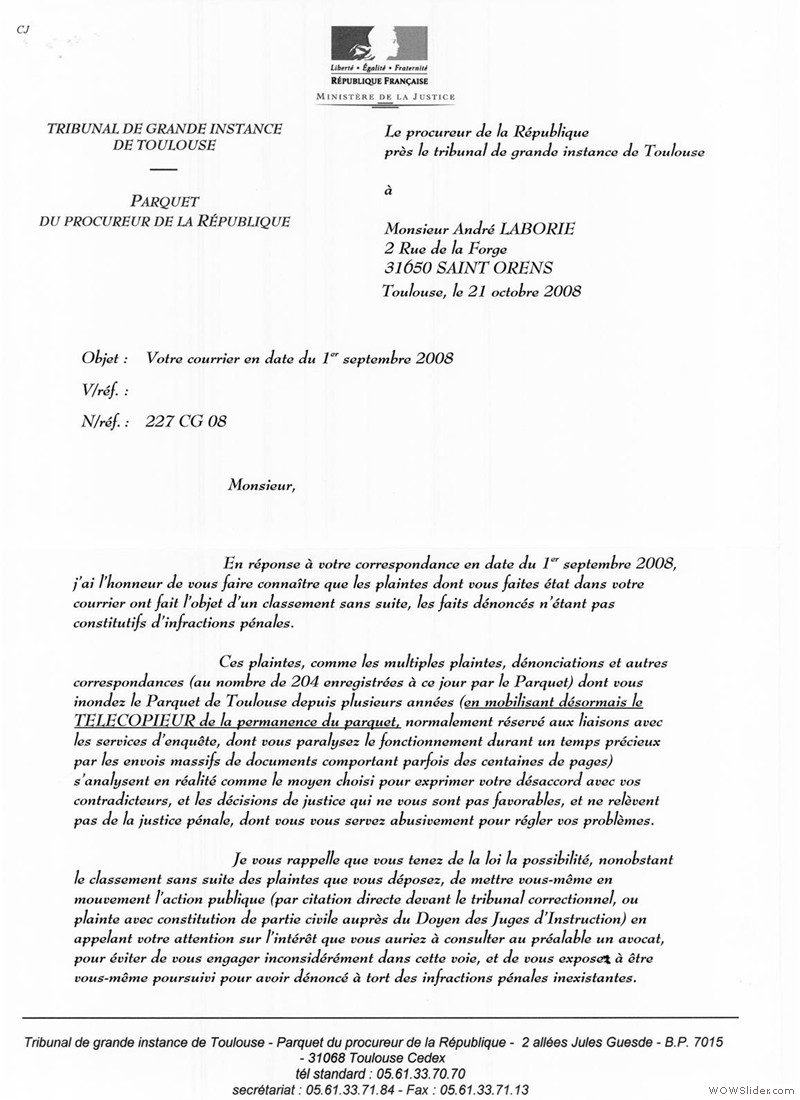 5 Plainte du 1er sept 2008