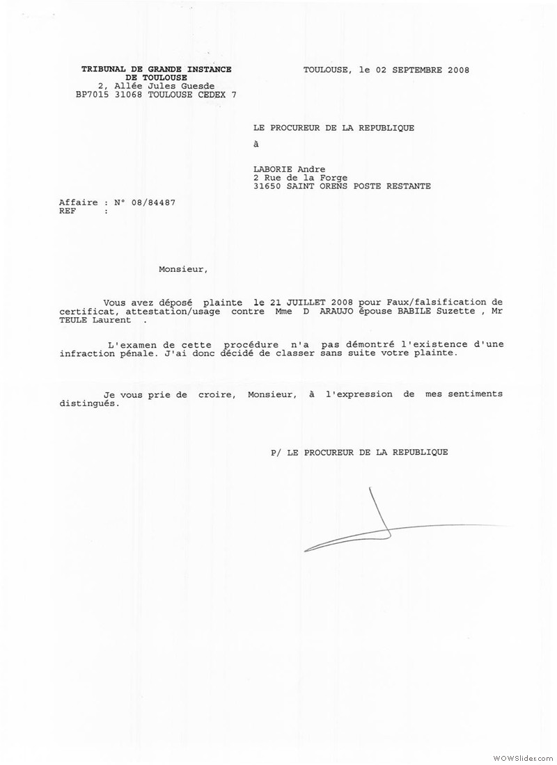 8 Plainte du 2 sept 2008