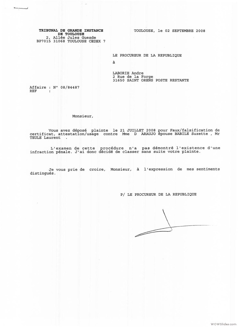 9 Plainte du 2 septembre 2008